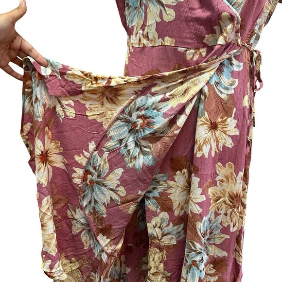 Band Of The Free Dress Womens Medium Liza Mauve Floral Wrap Surplice Maxi Boho - Picture 8 of 14